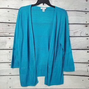 CJ Banks Open Front Cardigan Sweater Blue Textured Knit Lightweight Plus Size 1X